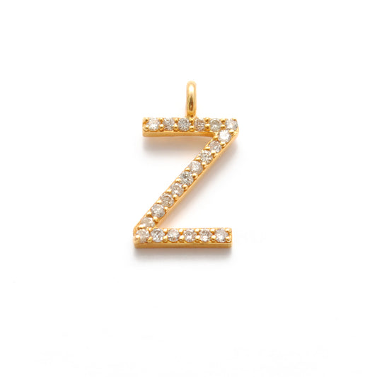 14K Solid Yellow Gold Pavé Diamond Z Initial Letter Charm – Front View