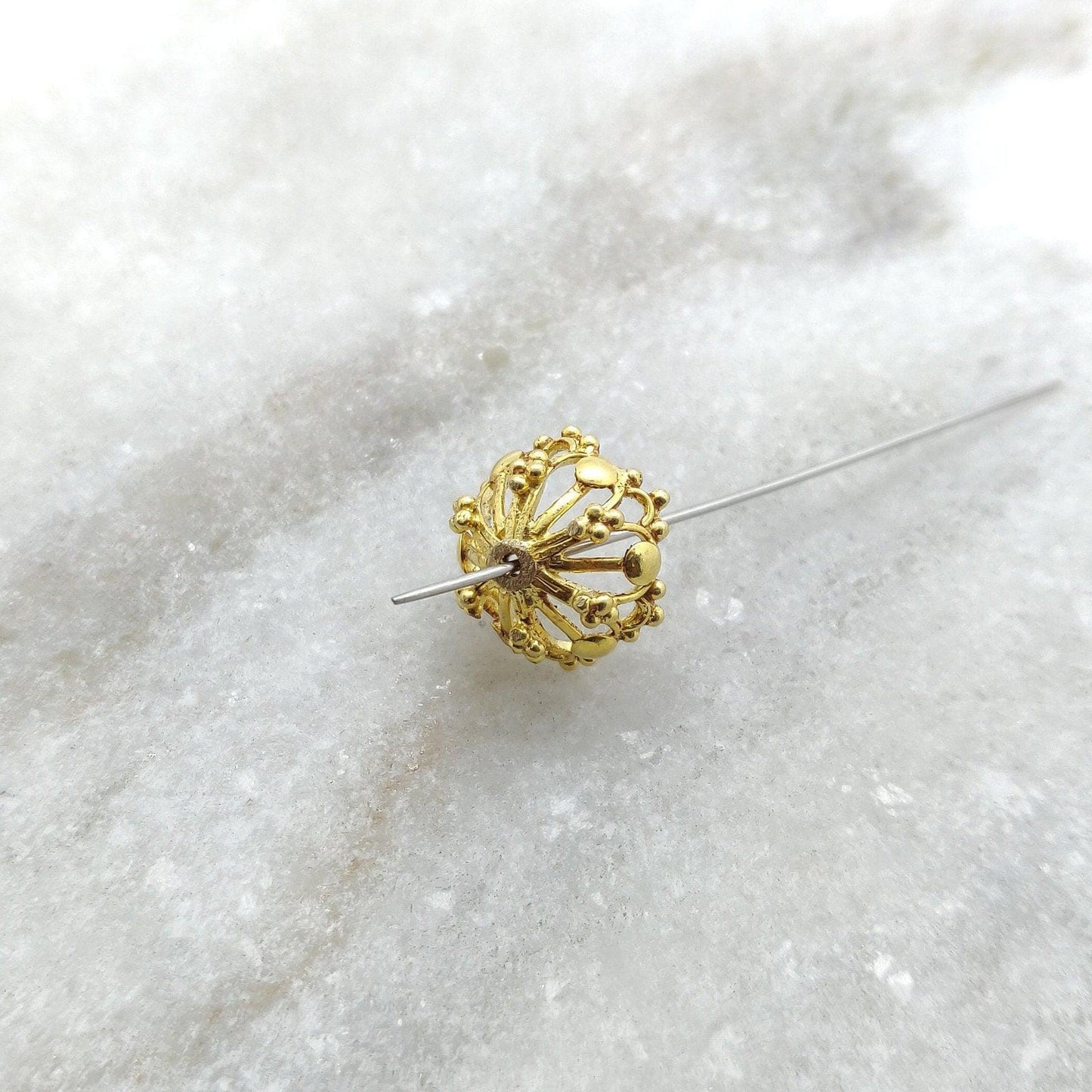 18K gold antique fancy spacer cap - ornate close-up detail