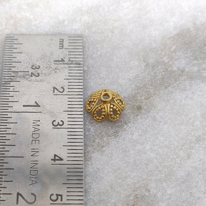 18K gold antique floral bead cap 10mm styled on heirloom jewelry