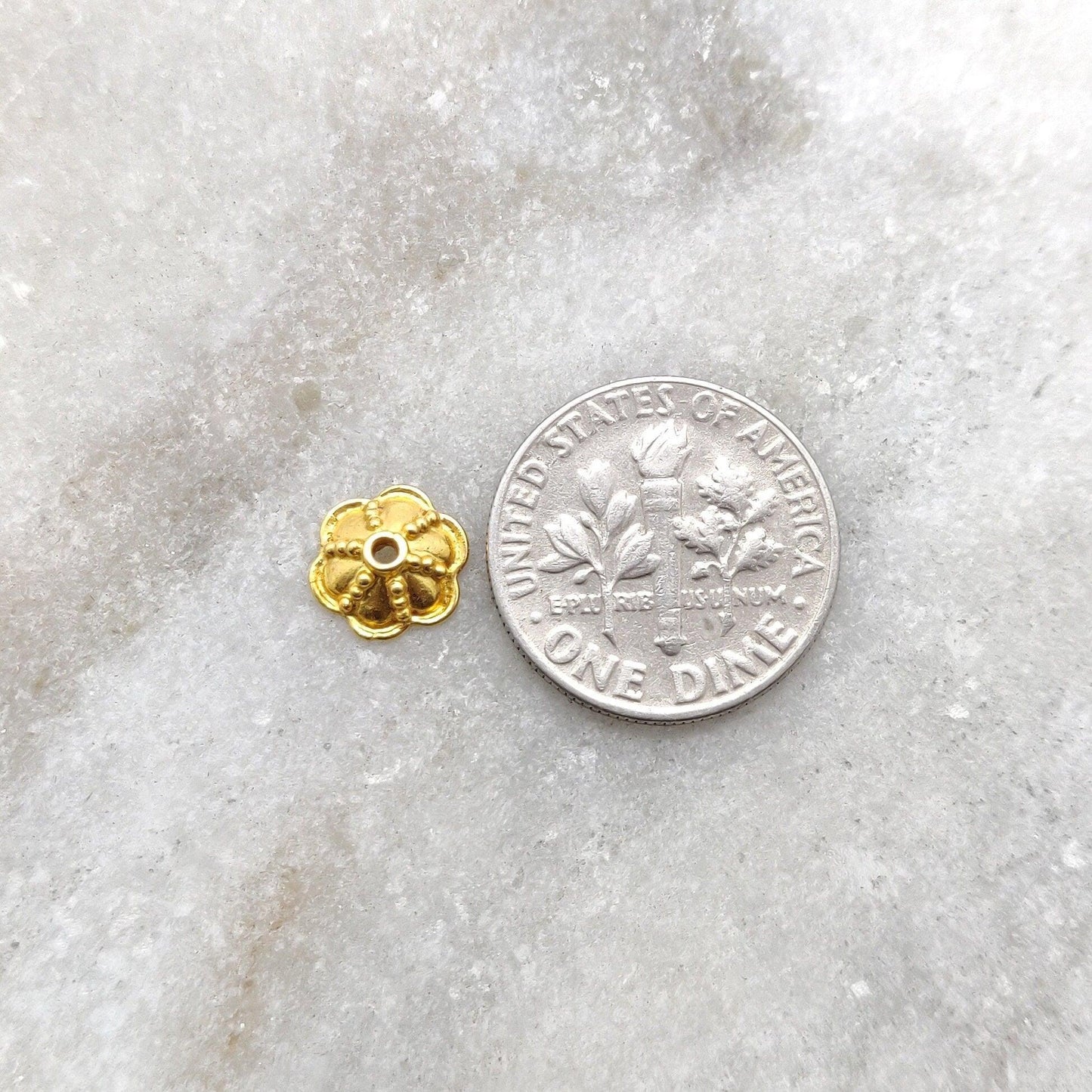 18K gold charm spacer cap 3x8mm - close-up flat disc detail