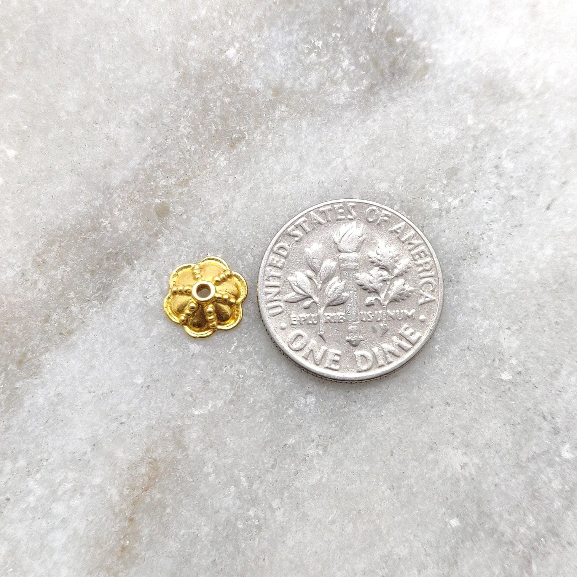18K gold charm spacer cap 3x8mm - close-up flat disc detail