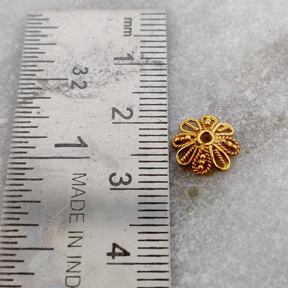 18K gold designer filigree cap 9mm - overhead view Jaipur