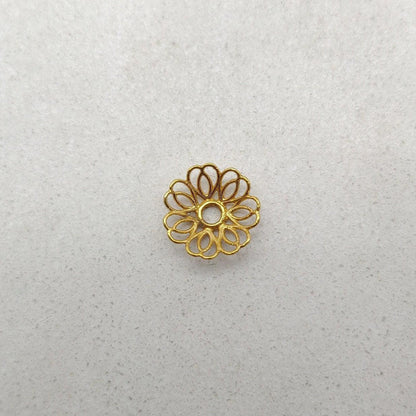 18K gold fancy carved filigree cap 9mm - overhead view Jaipur