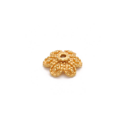 18K gold fancy floral bead cap spacer finding - front view