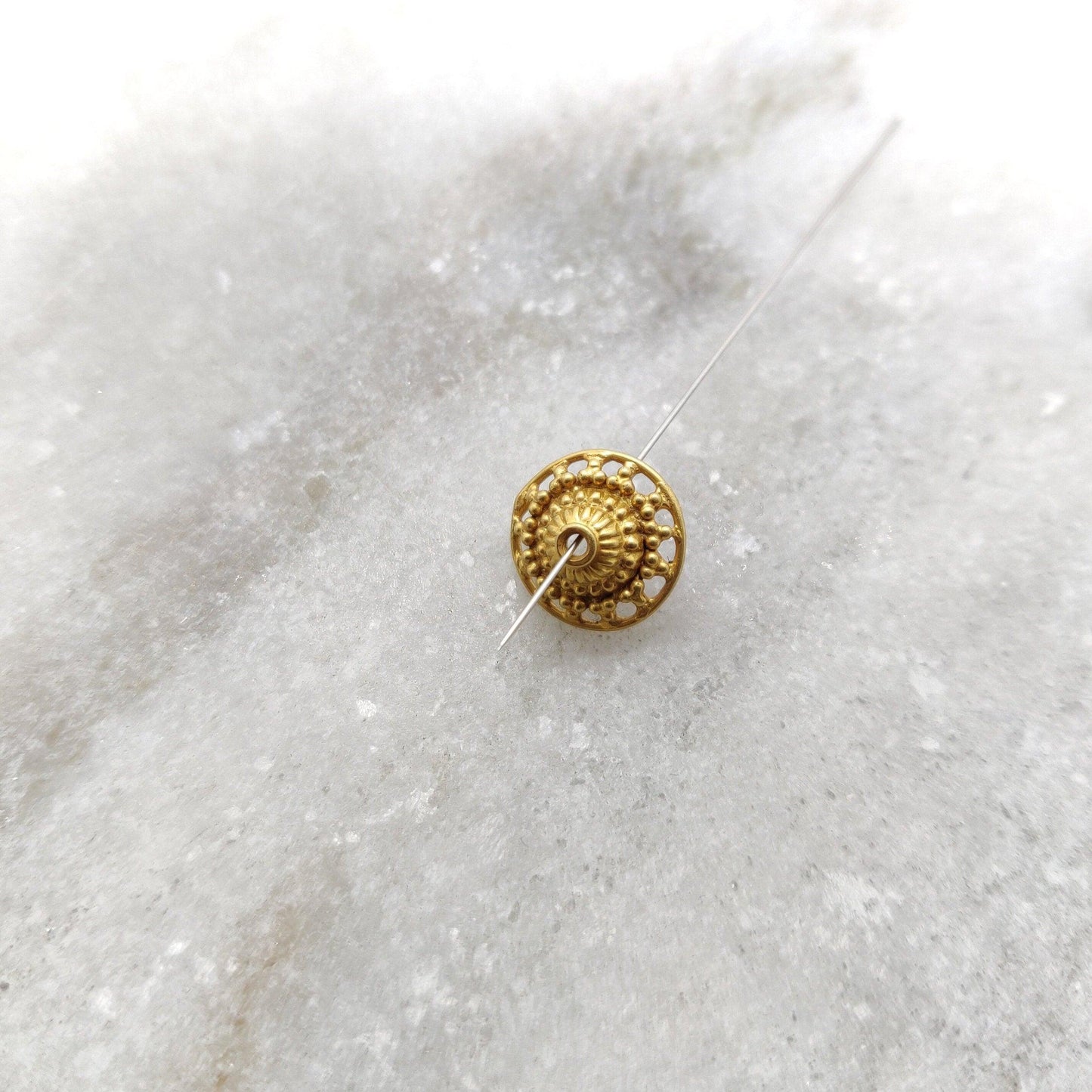 18K gold fancy spacer bead caps - overhead view Jaipur