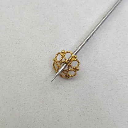 18K gold filigree end caps 9mm - close-up handmade lacework