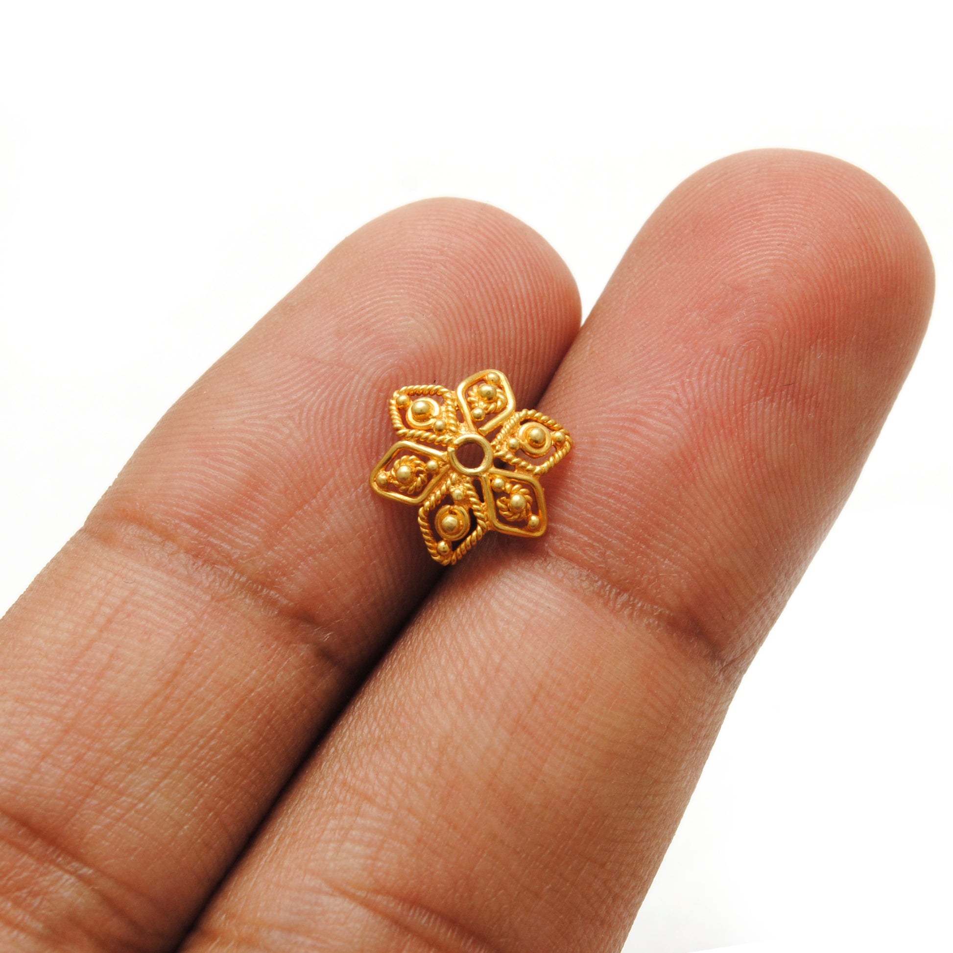 18K gold filigree star bead cap 11mm - side profile