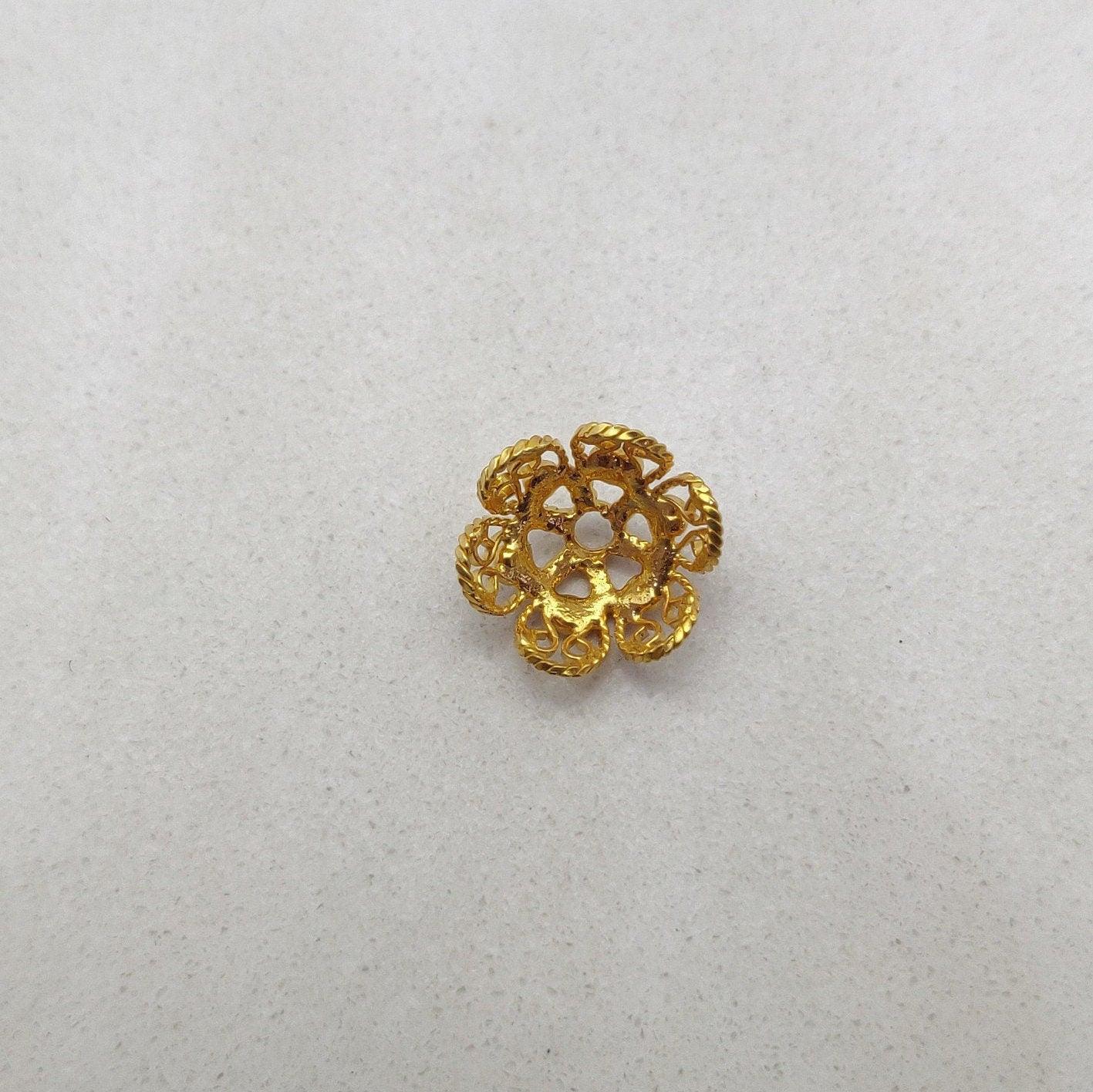18K gold floral bead cap 12mm - side profile angle