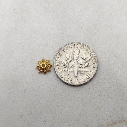 18K gold floral bead cap spacer styled on gemstone strand