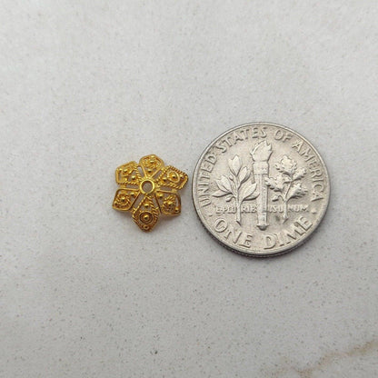 18K gold floral bead caps 10mm styled on statement jewelry