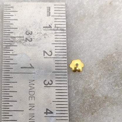18K gold floral bead caps 1x5mm styled on seed pearl strand