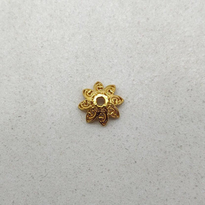 18K gold floral ending spacer caps - close-up petal detail