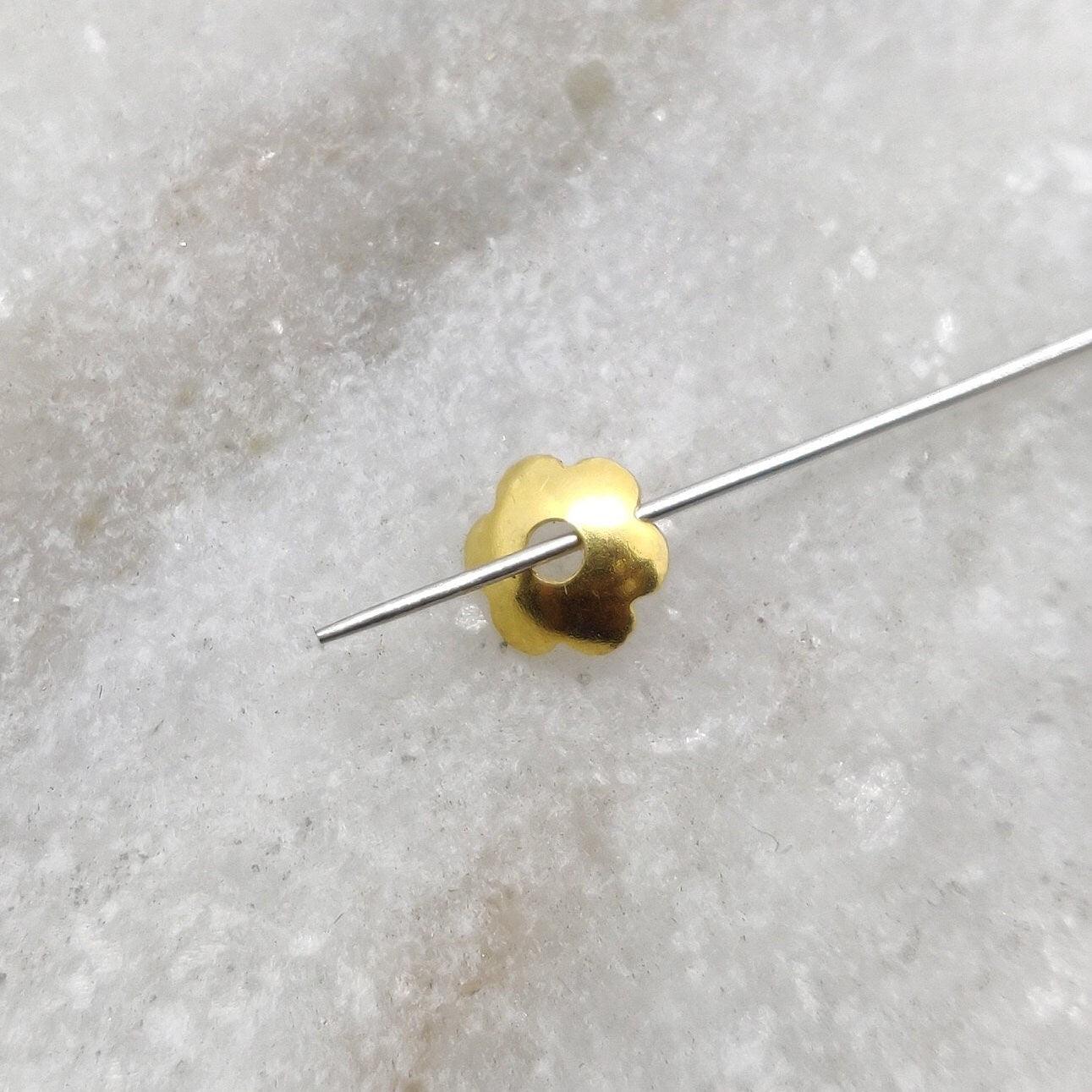 18K gold floral plain bead caps 2x6mm - close-up petite petal