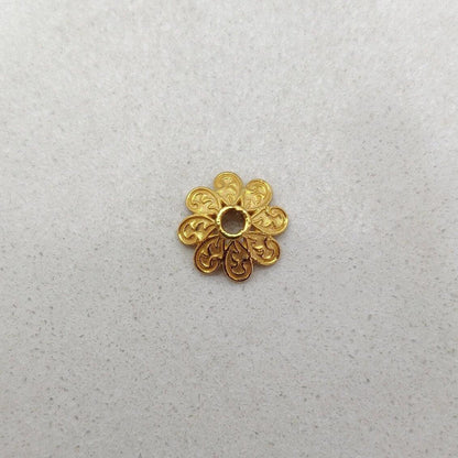 18K gold floral spacer bead caps - overhead view Jaipur