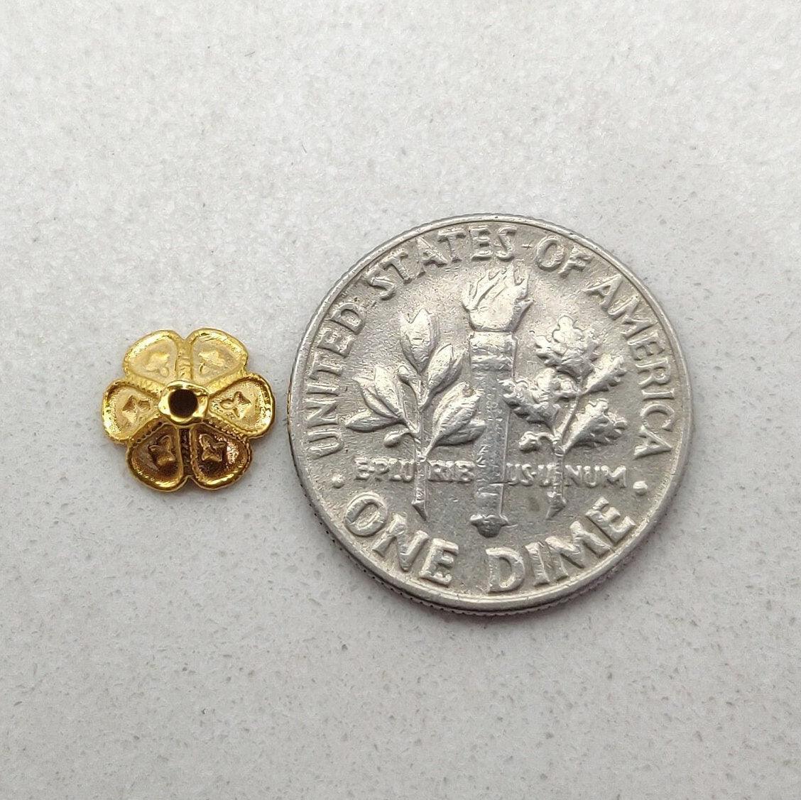 18K gold floral spacer cap 7.5x3mm styled on medium bead jewelry