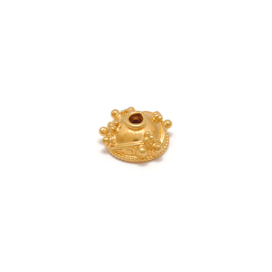 18K gold flower bead cap antique floral spacer - front view