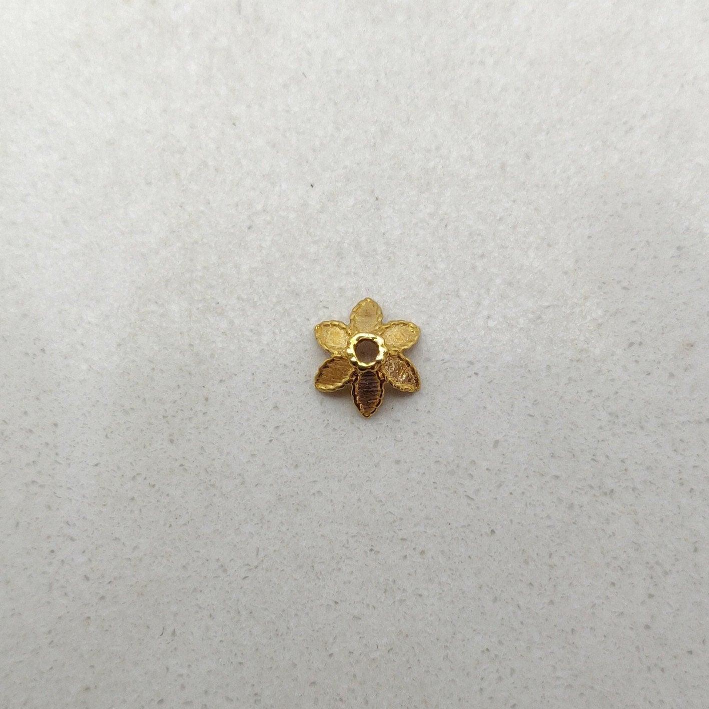 18K gold flower bead caps 7x3mm styled on jewelry