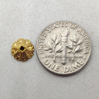 18K gold flower end spacer cap styled on necklace end