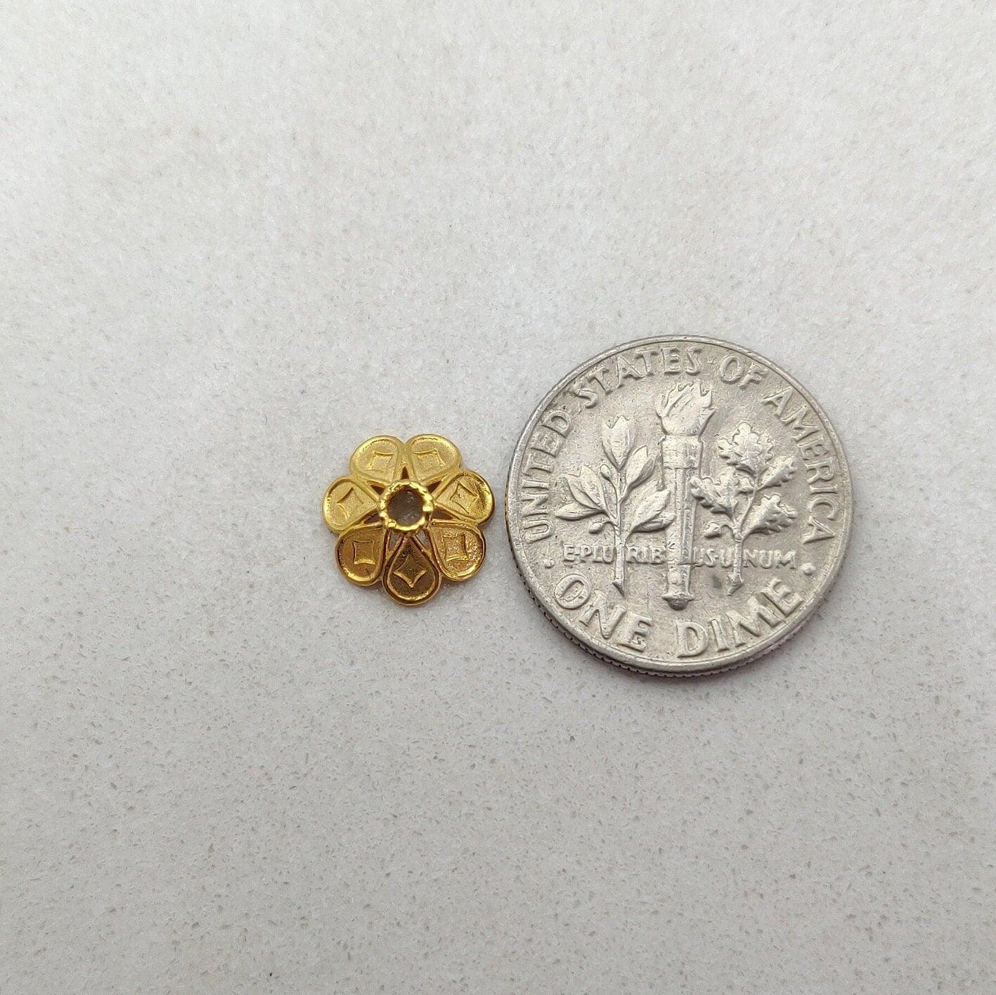18K gold flower spacer bead cap 9x3mm styled on floral jewelry