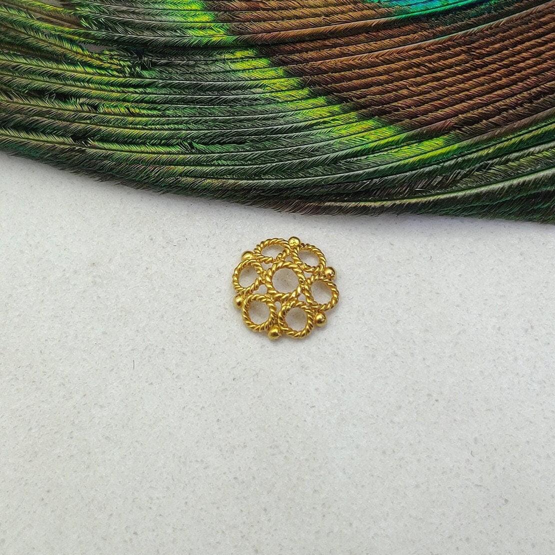18K gold handmade fancy filigree end bead caps 9mm - front view