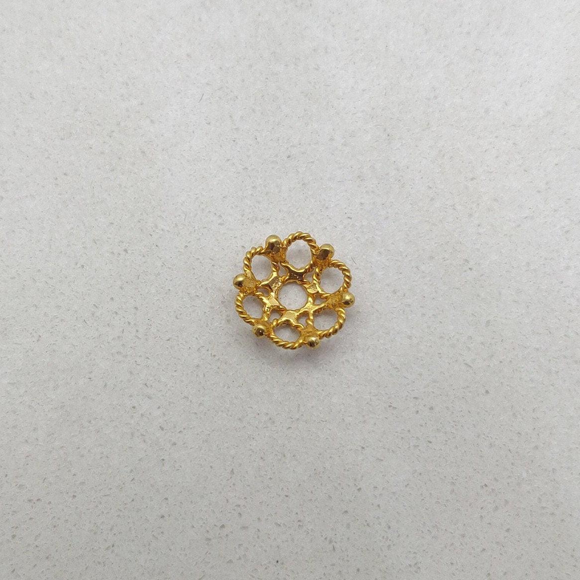 18K gold handmade filigree end cap 9mm - overhead view Jaipur