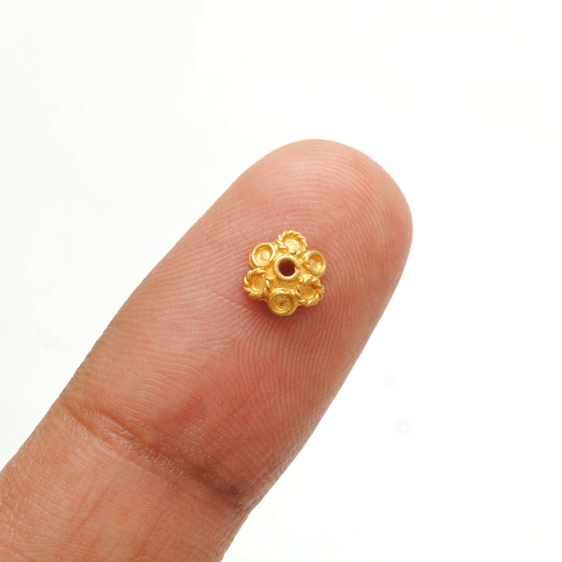 18K gold plain bead caps 6mm - side profile minimalist