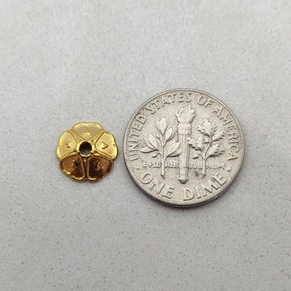 18K gold plain floral cut bead cap 9mm styled on necklace