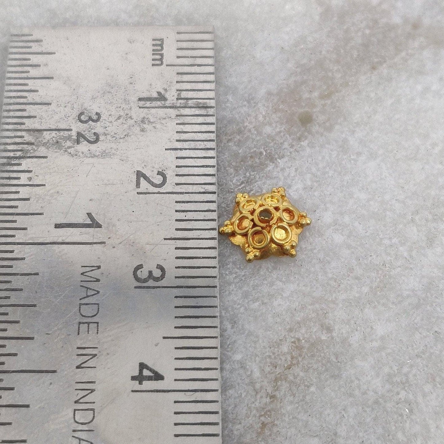 18K gold spacer cap 2x8.5mm styled on layered jewelry