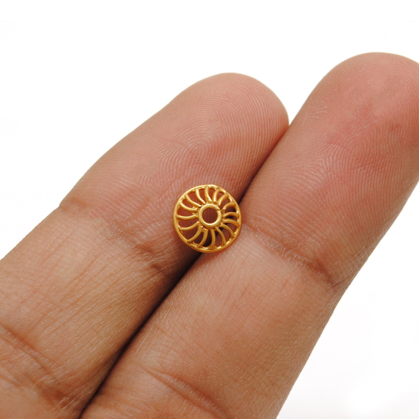 18K gold wheel bead cap 8mm - side profile modern flat