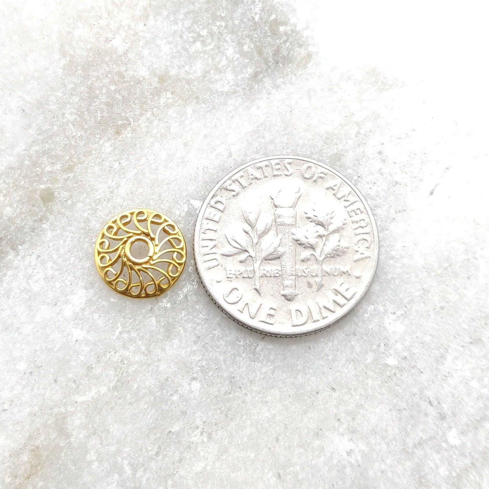 18K gold wheel bead cap 9mm - close-up flat disc