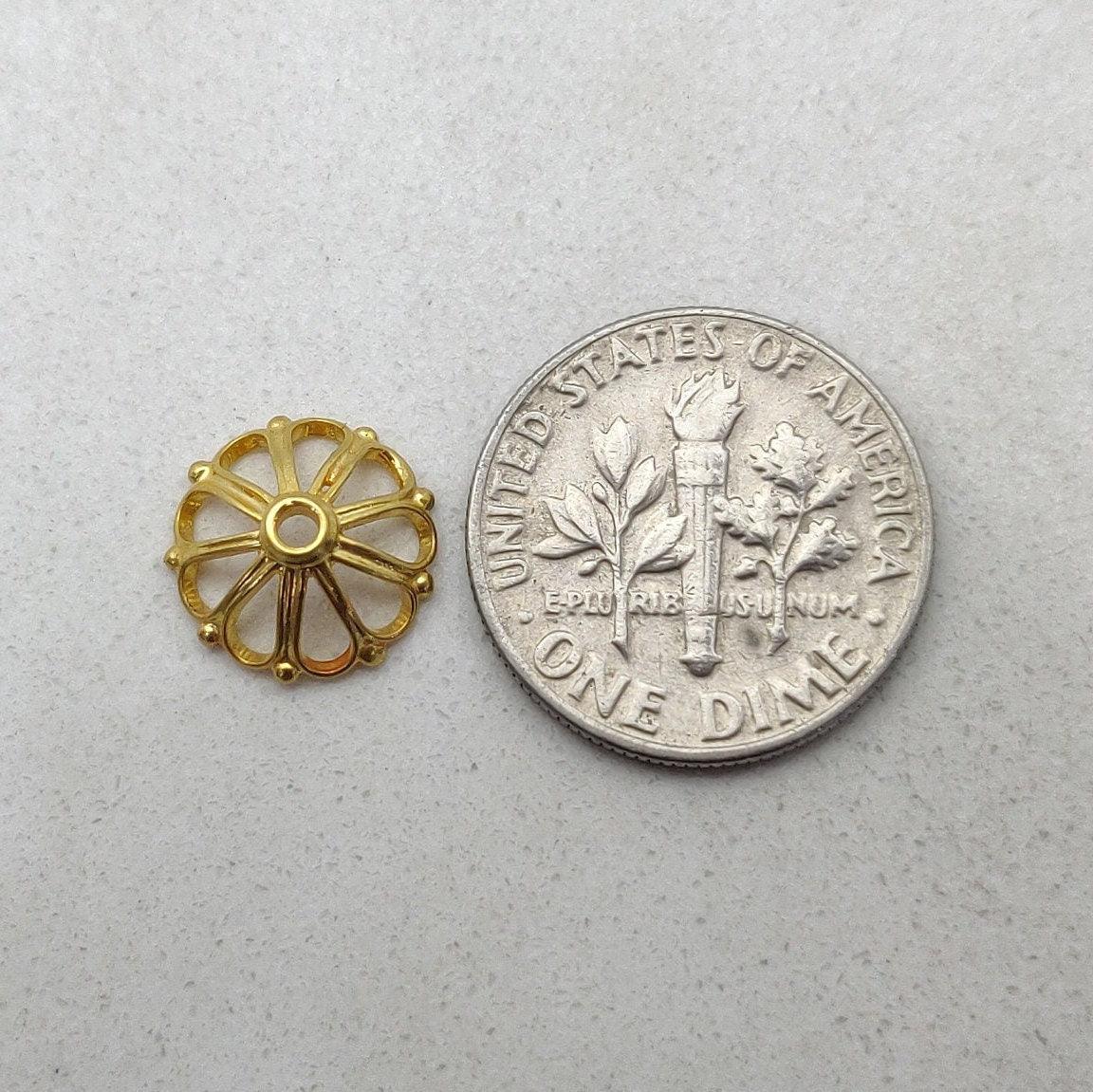 18K gold wheel bead cap styled on layered jewelry