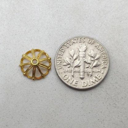 18K gold wheel bead cap styled on layered jewelry