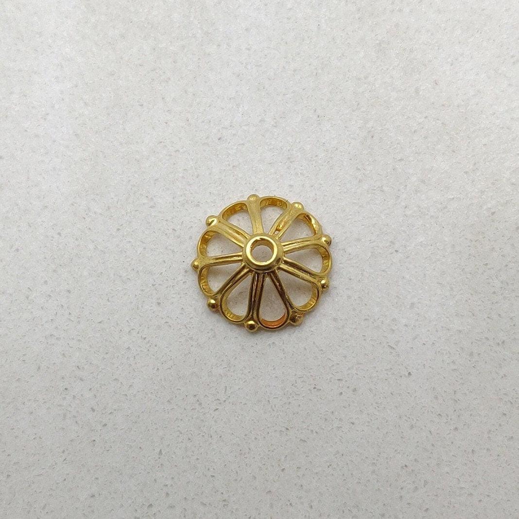 18K gold wheel floral cap - side profile thin disc