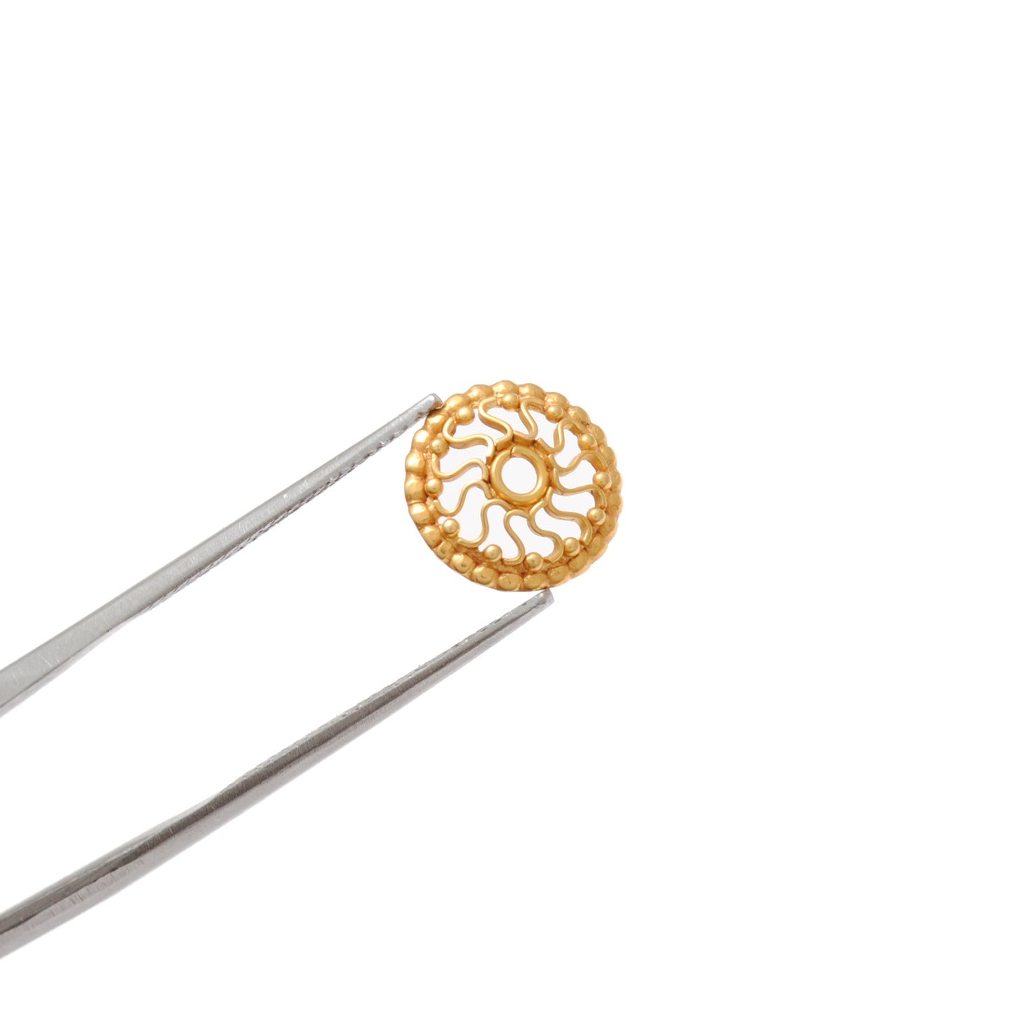 18K gold wheel spacer cap styled on minimalist jewelry