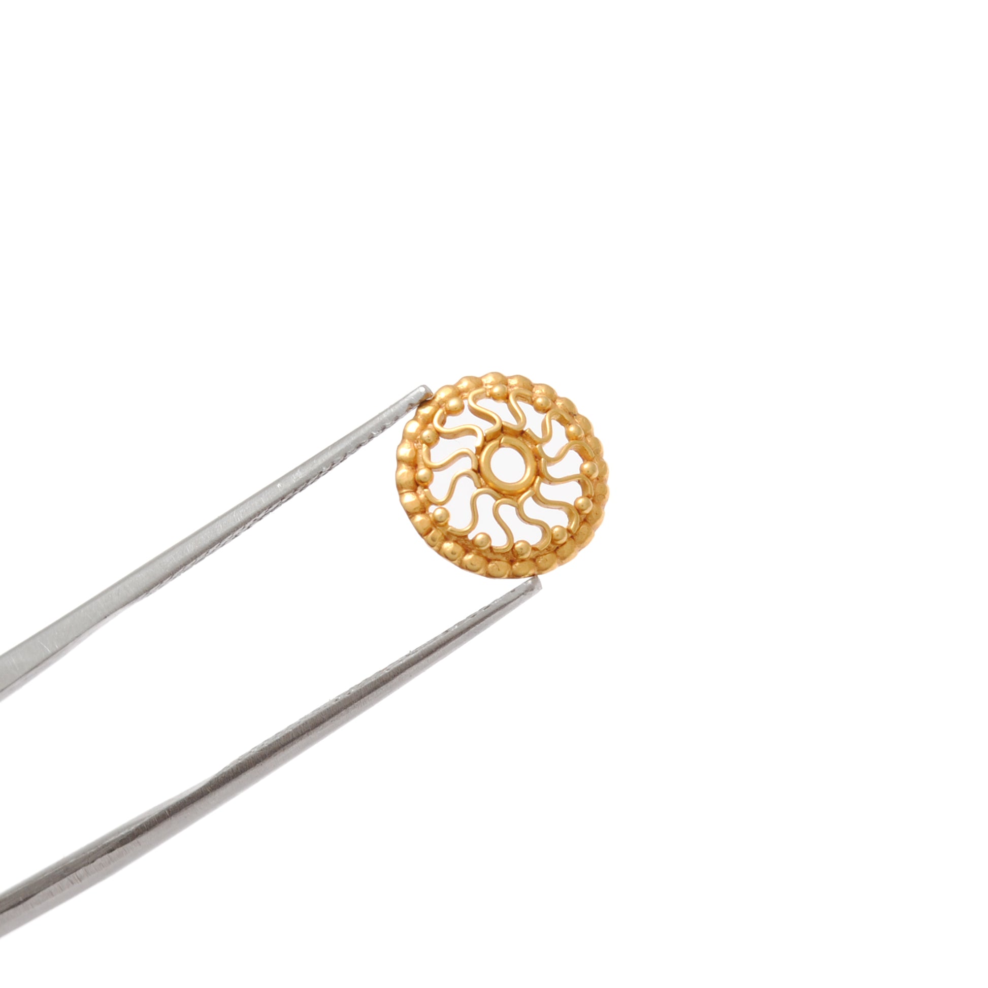 18K gold wheel spacer cap styled on minimalist jewelry