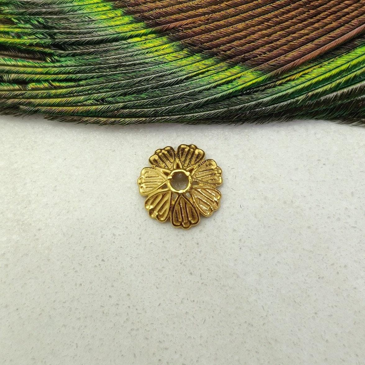 18K solid yellow gold fancy beads caps 9mm front view