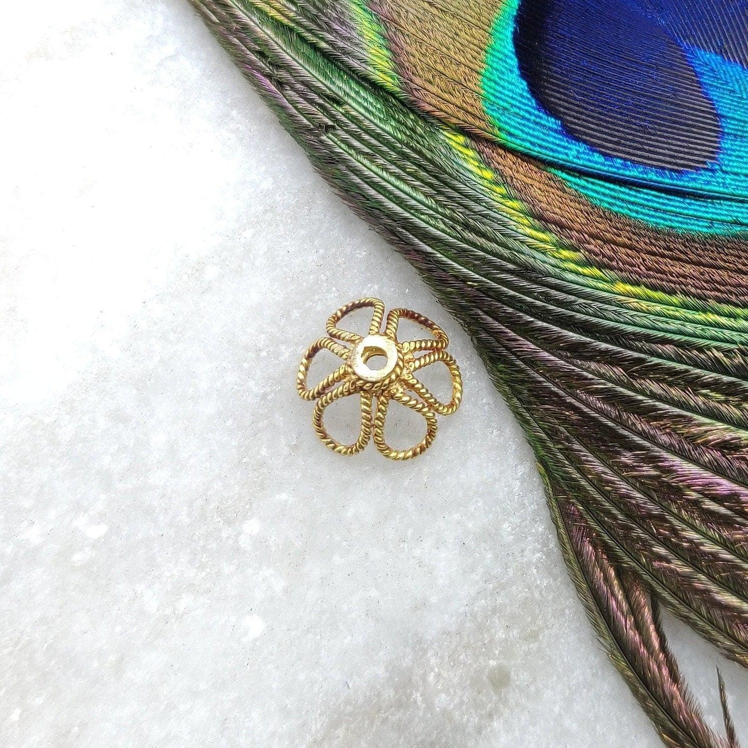 18K solid yellow gold floral bead cap 6x11mm front view