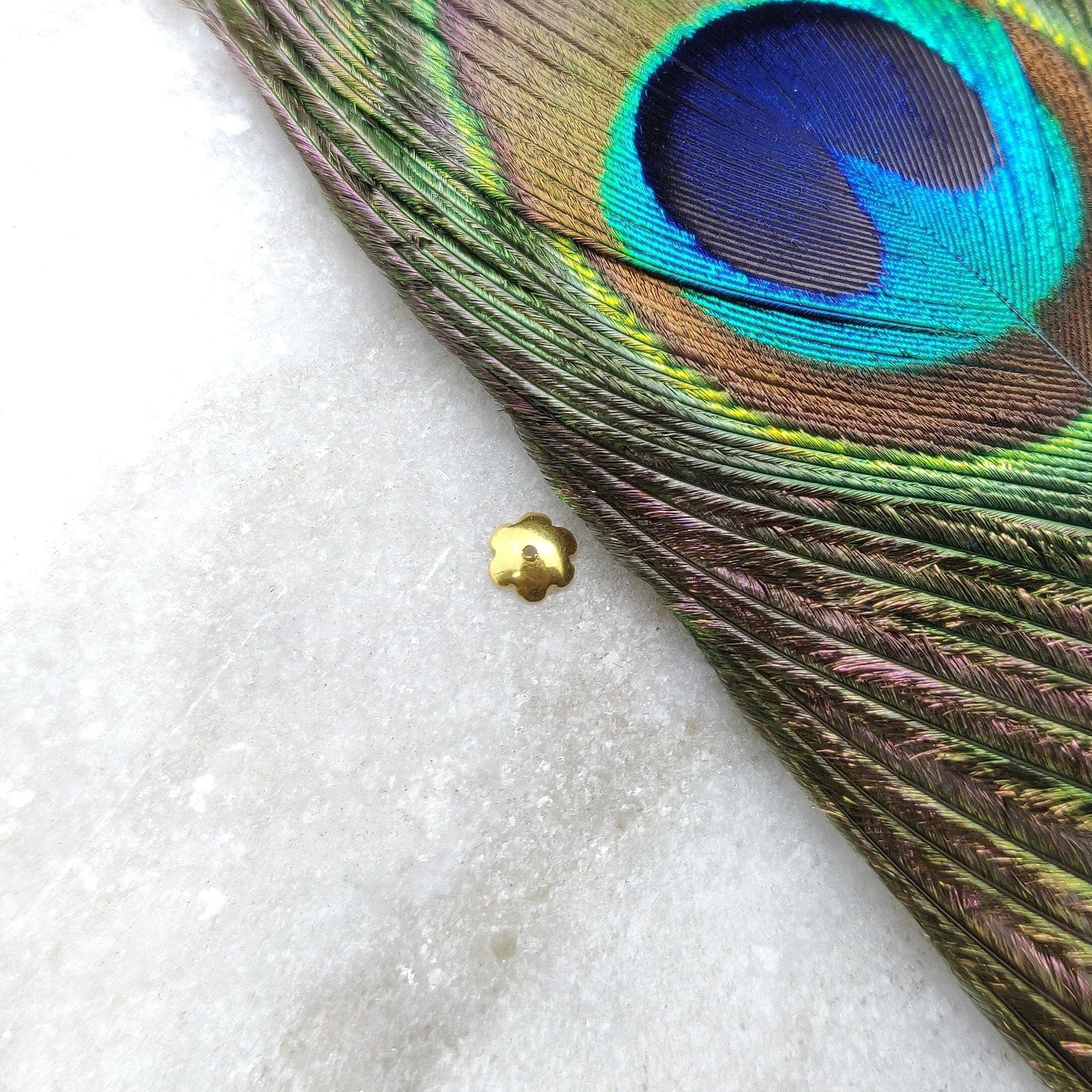 18K solid yellow gold floral bead cap spacer finding - front view