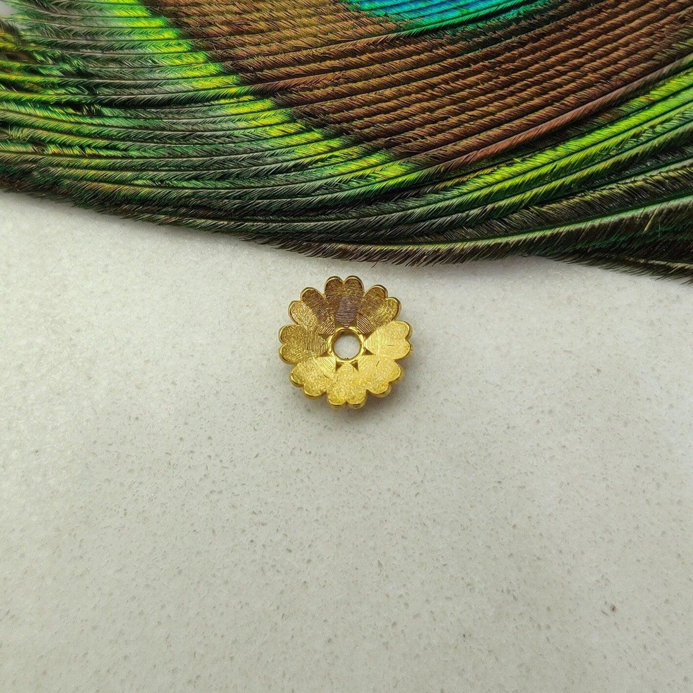 18K solid gold flower bead cap spacer - overhead view