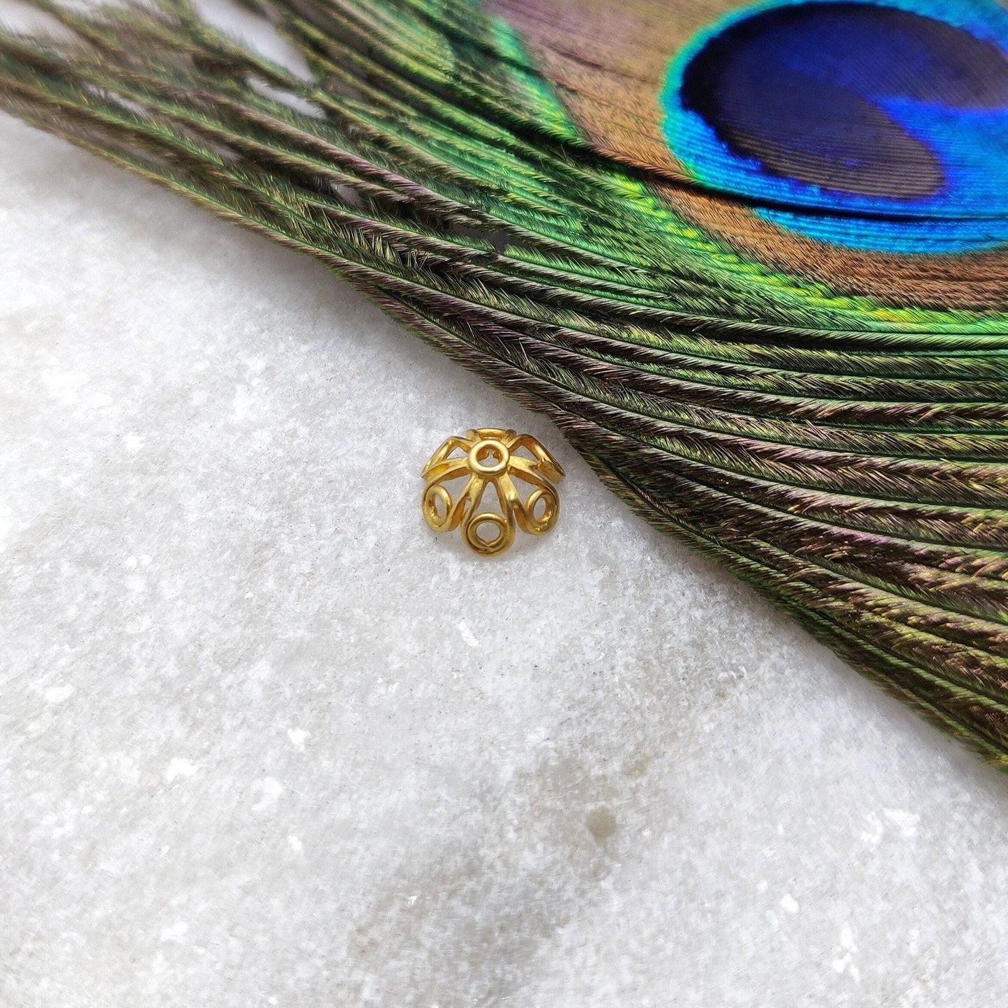 18K solid yellow gold spacer bead cap jewelry component 8mm - front view