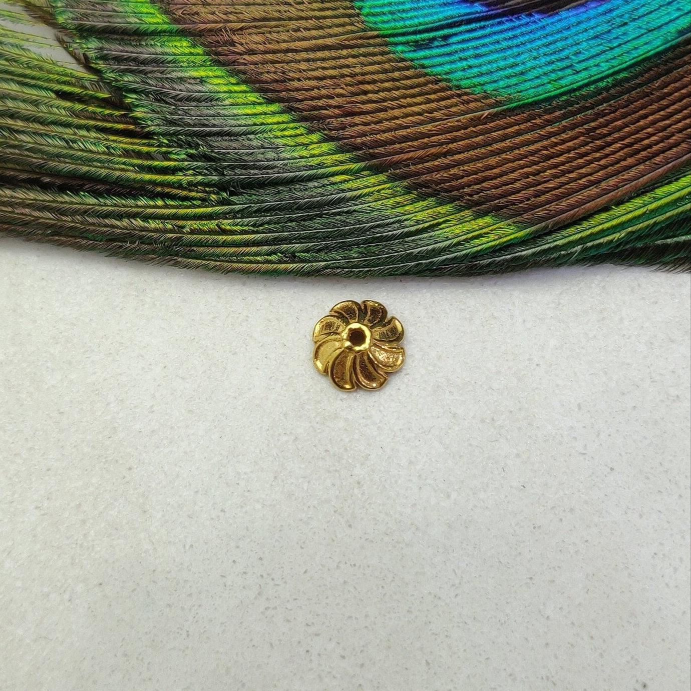 18K solid yellow gold end bead caps jewelry making 7mm - front view