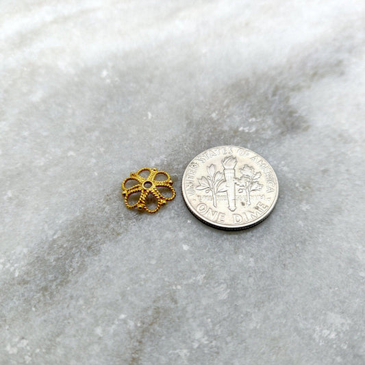18K solid yellow gold fancy cap bead finding 10mm - front view