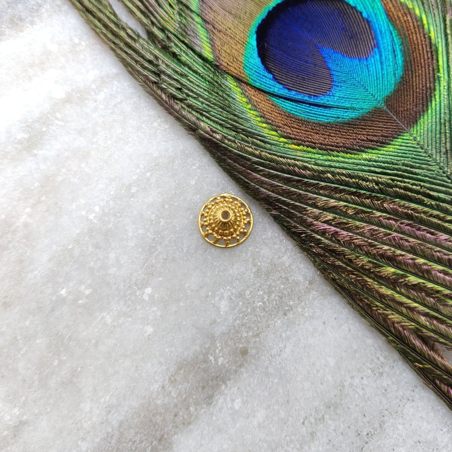 18K solid yellow gold fancy spacer bead caps - front view