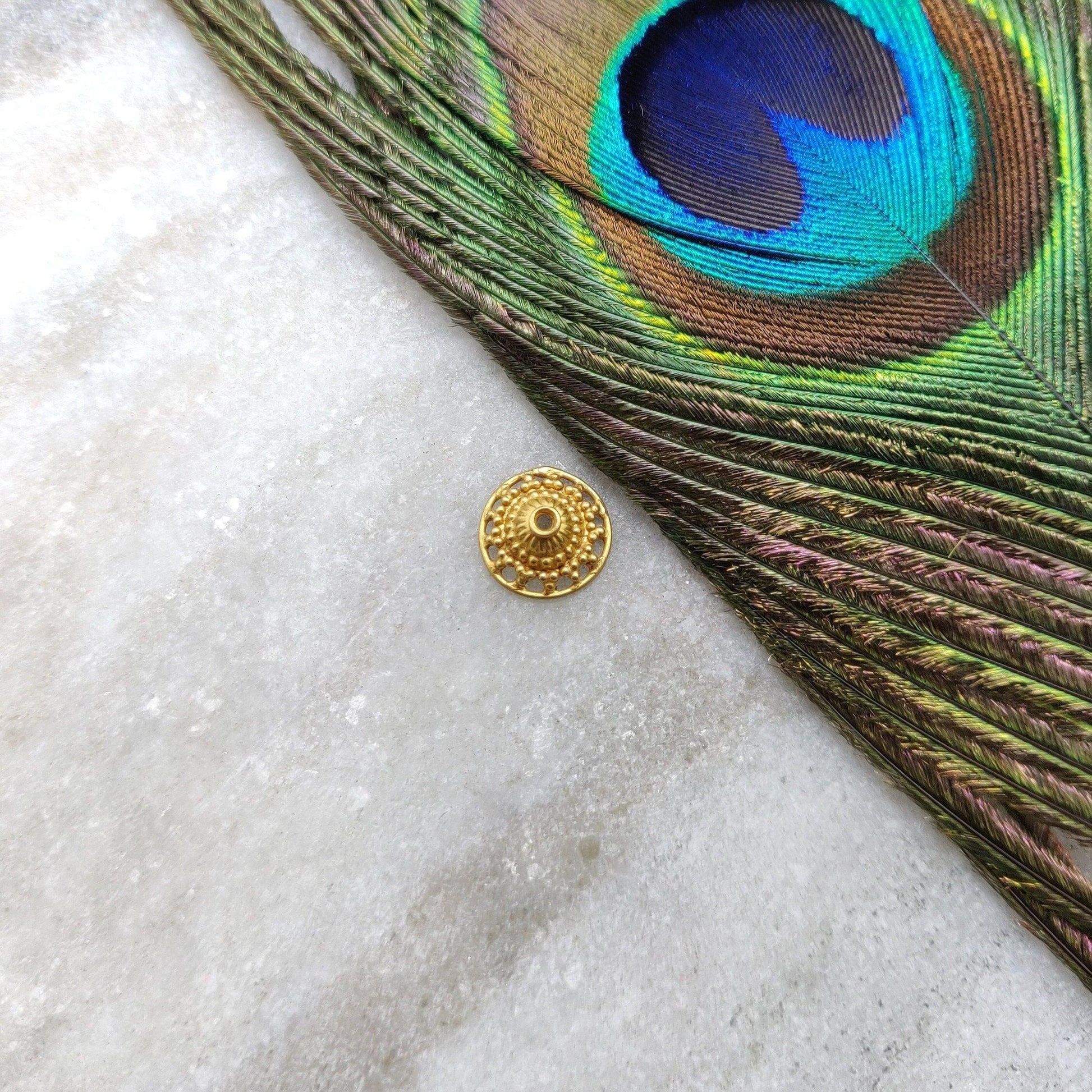 18K solid yellow gold fancy spacer bead caps - front view