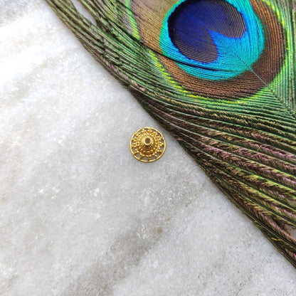 18K solid yellow gold fancy spacer bead caps - front view
