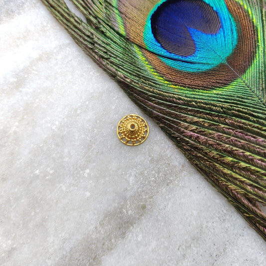 18K solid yellow gold fancy spacer bead caps - front view