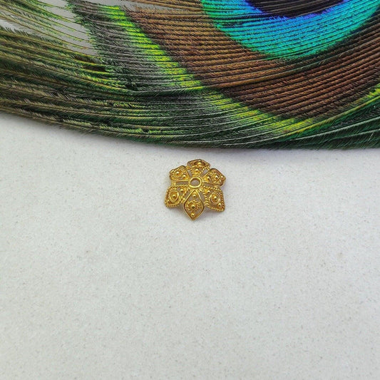 18K solid yellow gold floral bead caps 10mm - front view