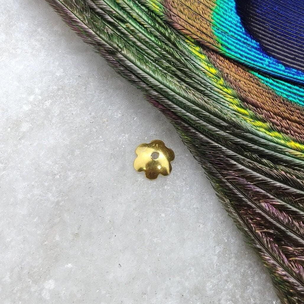 18K solid yellow gold floral bead caps 1x5mm - front view