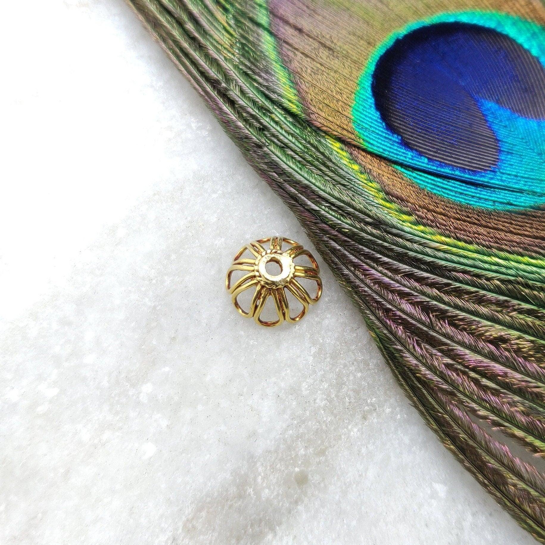 18K solid yellow gold flower bead cap 6x11mm - front view