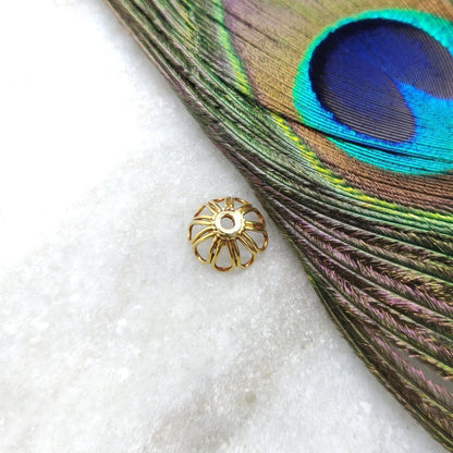 18K solid yellow gold flower bead cap 6x11mm - front view